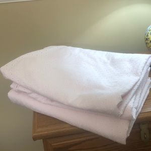 SOLD!! 2 pale Pink eyelet cotton curtain panels 54” x 86”!